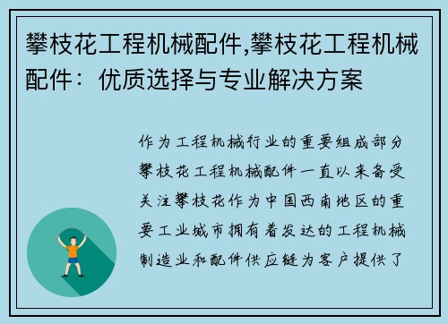 攀枝花工程机械配件,攀枝花工程机械配件：优质选择与专业解决方案