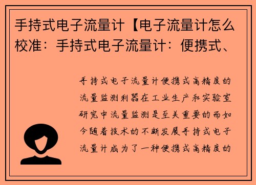 手持式电子流量计【电子流量计怎么校准：手持式电子流量计：便携式、高精度的流量监测利器】